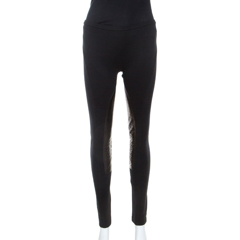 

Emilio Pucci Black Stretch Wool Leather Patch Detail Leggings S