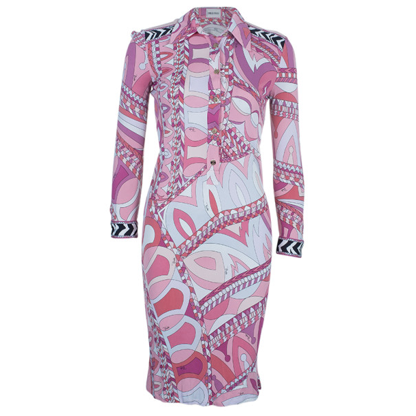 Emilio Pucci Pink Abstract Printed Shirt Dress S