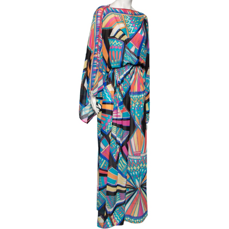 

Emilio Pucci Multicolored Printed Chiffon Elasticized Waist Detailed Maxi Dress, Multicolor