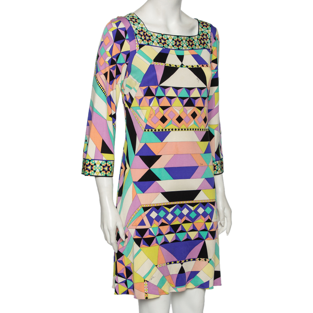 

Emilio Pucci Multicolor Kaleidoscope Printed Silk Knit Midi Dress