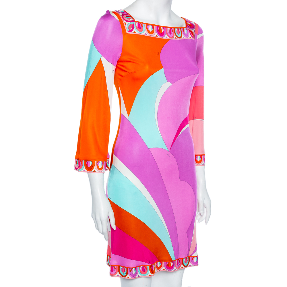 

Emilio Pucci Multicolored Jersey Flared Sleeve Detailed Short Dress, Multicolor