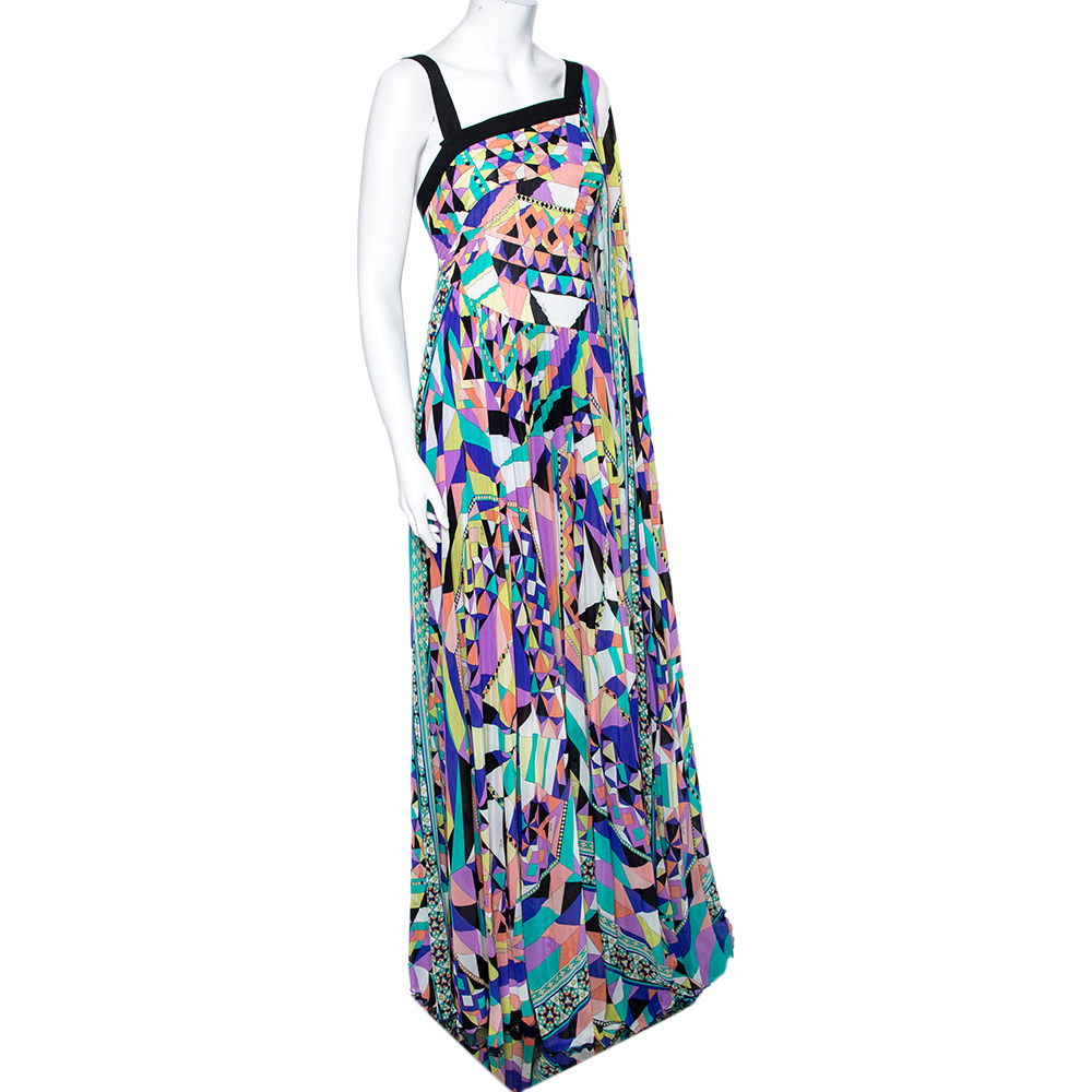 

Emilio Pucci Multicolored Printed Silk One Shoulder Overlay Detailed Dress, Multicolor