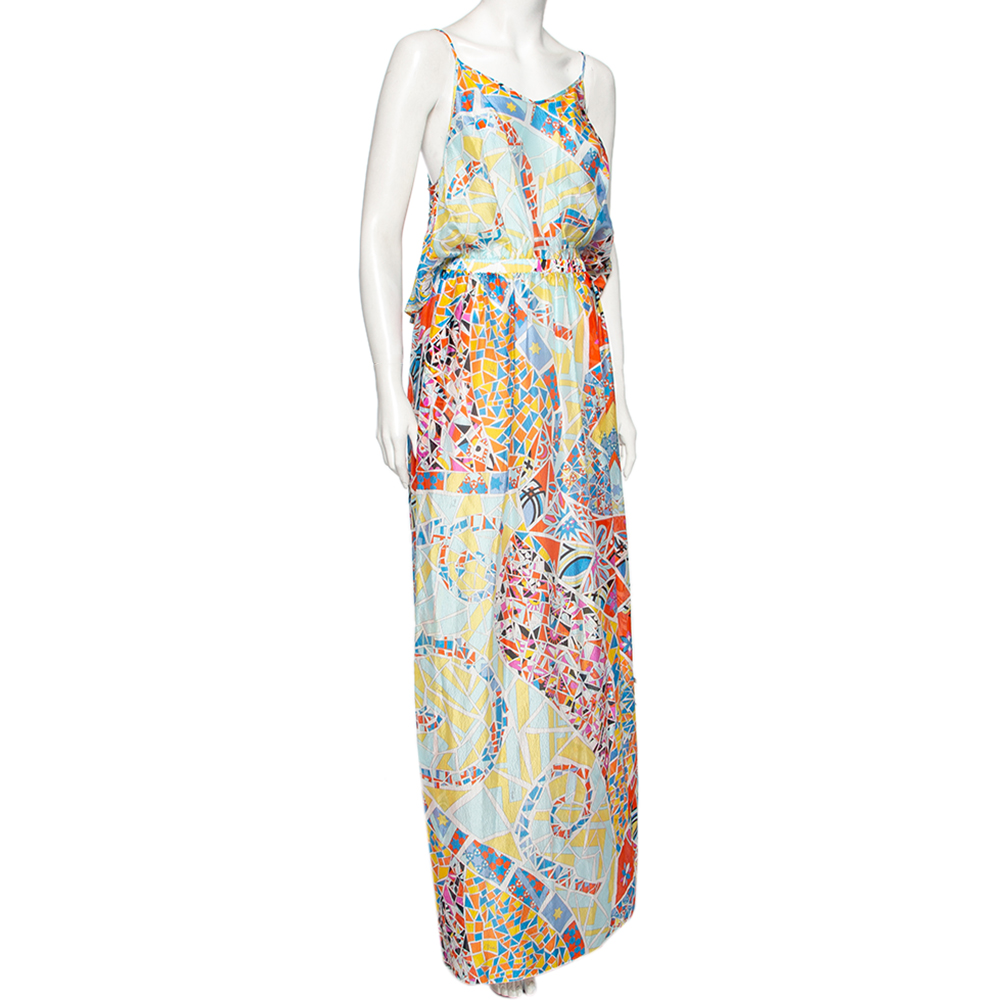 

Emilio Pucci Multicolored Silk Cut Out Back Detail Sleeveless Beach Dress, Multicolor