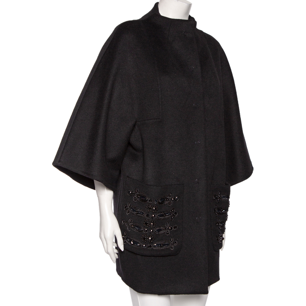 

Emilio Pucci Black Wool Embellished Pocket Detailed Coat