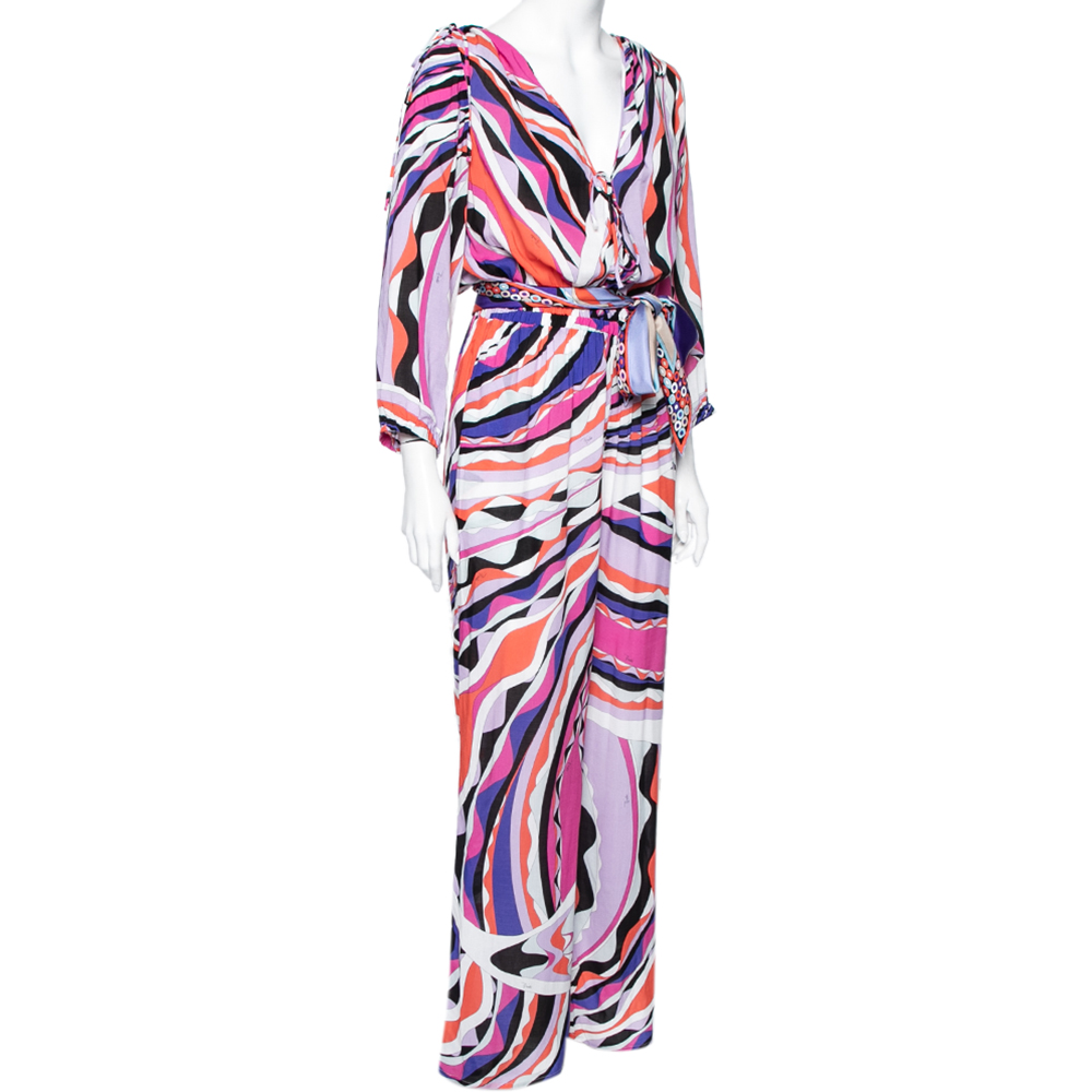 

Emilio Pucci Multicolored Abstract Printed Jersey Belted Jumpsuit, Multicolor