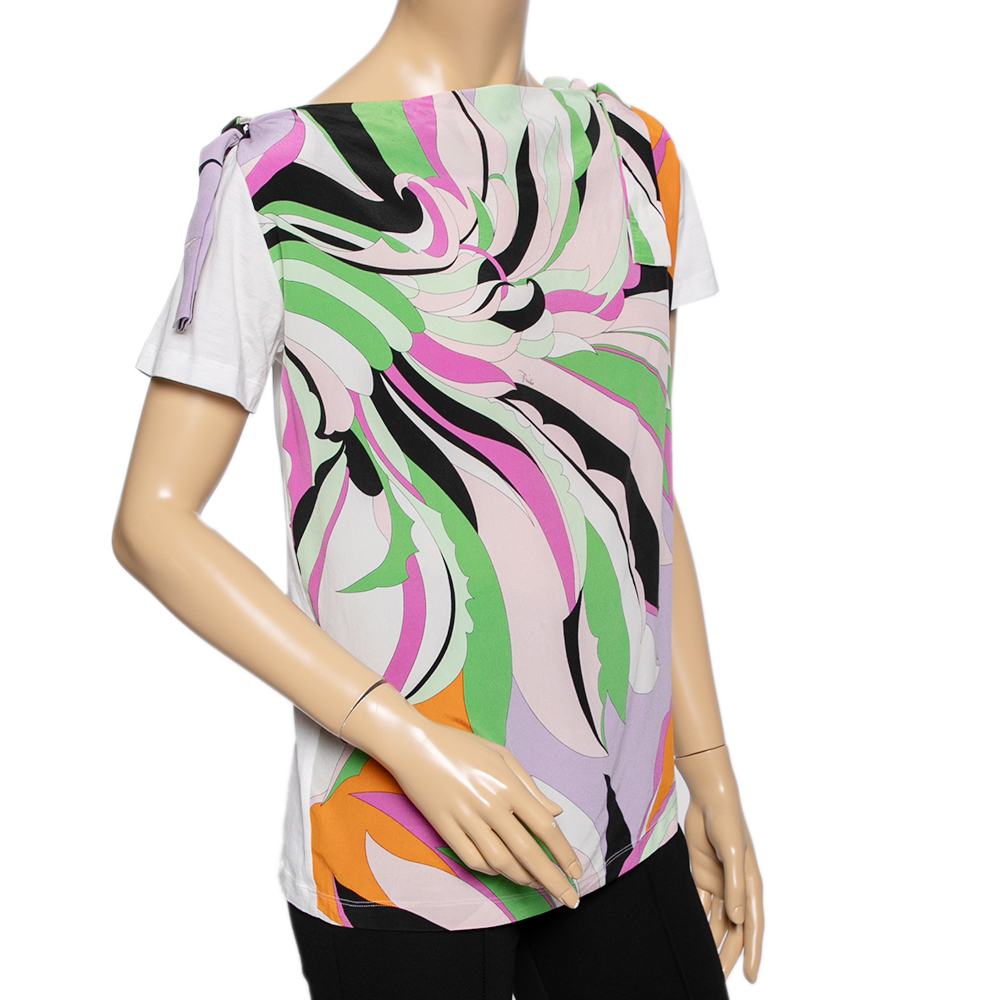 

Emilio Pucci Multicolored Printed Silk & Cotton Paneled T-Shirt, Multicolor