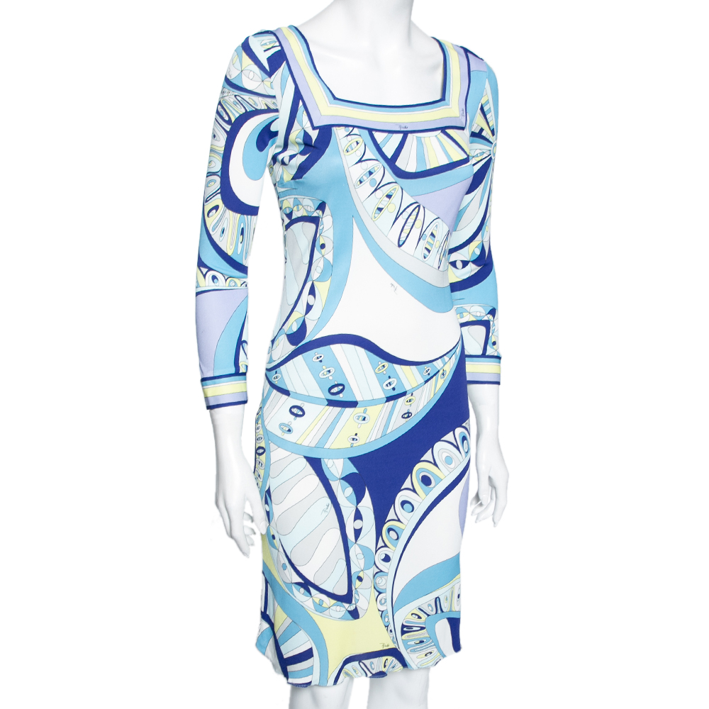 

Emilio Pucci Multicolored Printed Jersey Long Sleeve Dress, Multicolor