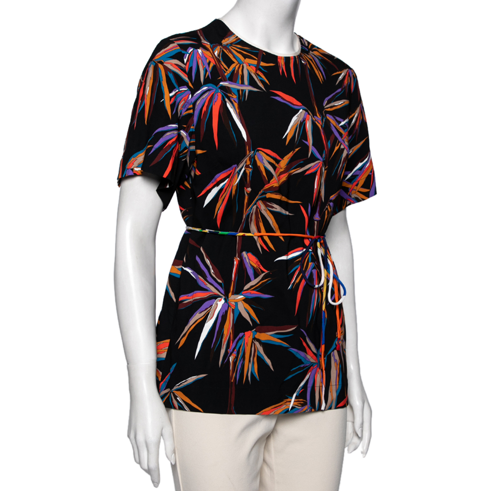 

Emilio Pucci Black Tropical Palm Print Viscose Crew Neck Top