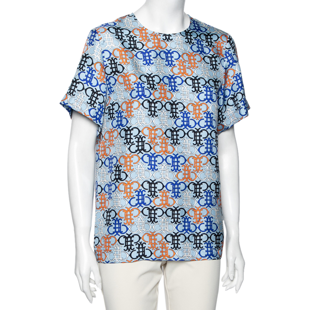 

Emilio Pucci Multicolor Logo Printed Silk Short Sleeve Top