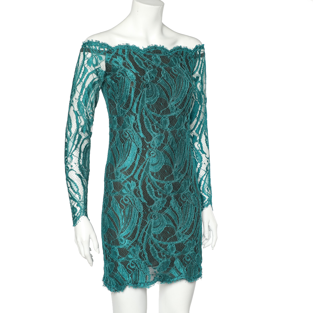 

Emilio Pucci Green Lace Off Shoulder Mini Dress