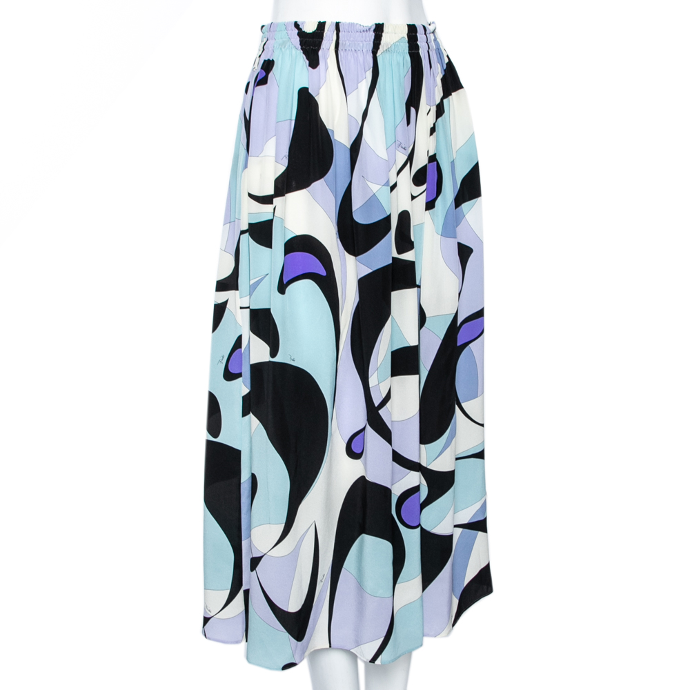 

Emilio Pucci Multicolored Printed Silk Elasticized Waist Midi Skirt, Multicolor