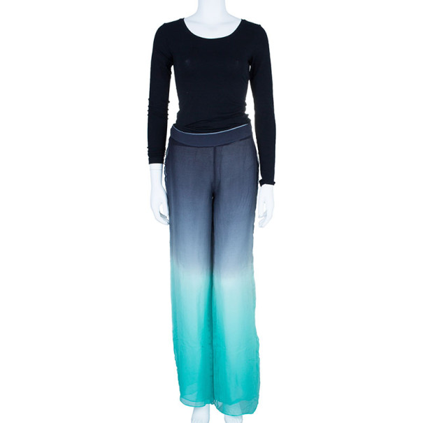 Pre Owned Emilio Pucci Degrade Silk Chiffon Wide Leg Trousers M