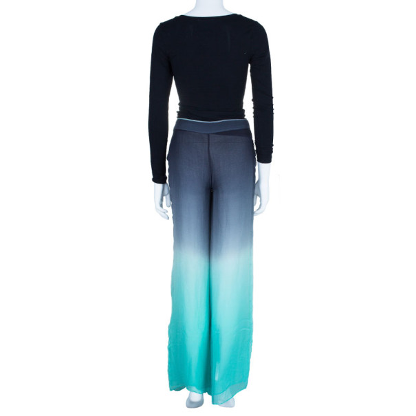 Pre Owned Emilio Pucci Degrade Silk Chiffon Wide Leg Trousers M