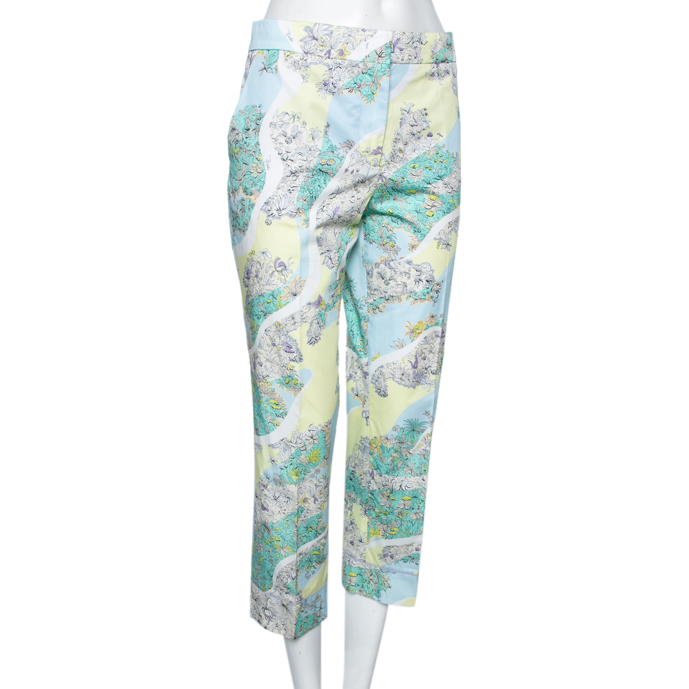 

Emilio Pucci Multicolor Floral Printed Cotton Tapered Leg Trousers