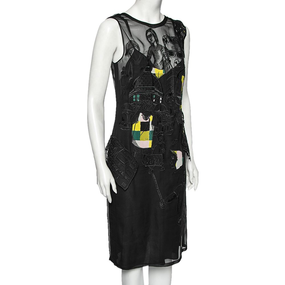 

Emilio Pucci Black Tourist Applique Embroidered Silk Organza Dress