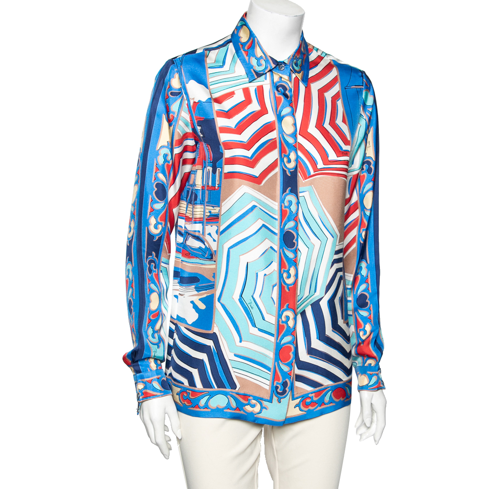 

Emilio Pucci Multicolor Cityscape Print Silk Shirt