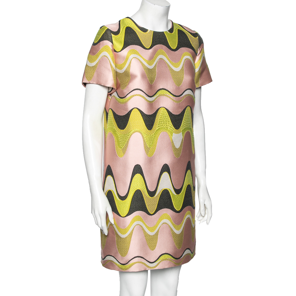 

Emilio Pucci Pink & Green Wave Jacquard Shift Dress