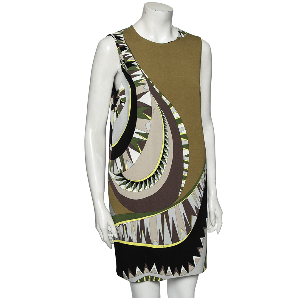 

Emilio Pucci Multicolor Geometric Printed Crepe Sleeveless Shift Dress