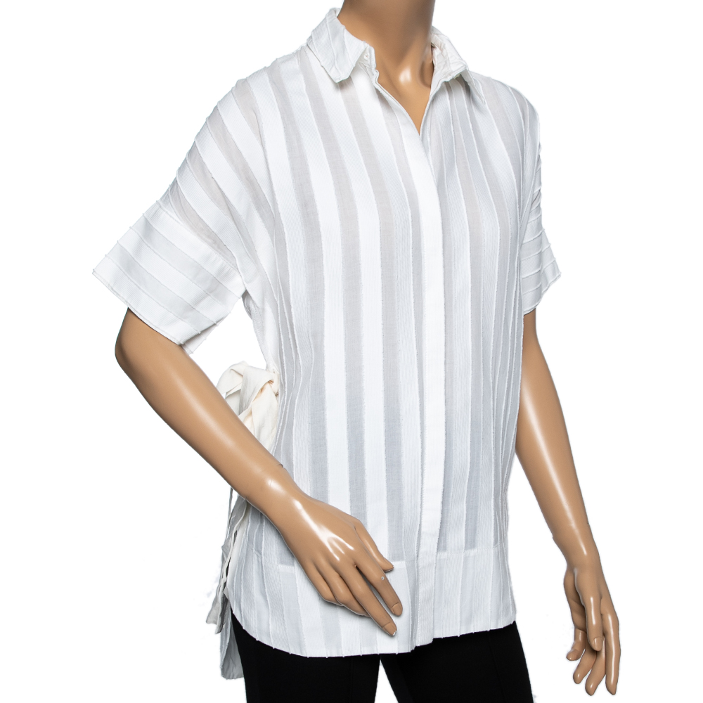 

Emilio Pucci White Cotton & Silk Tie Detail Button Front Shirt