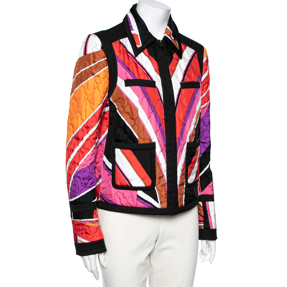 

Emilio Pucci Multicolor Printed Silk & Cotton Hook Front Jacket