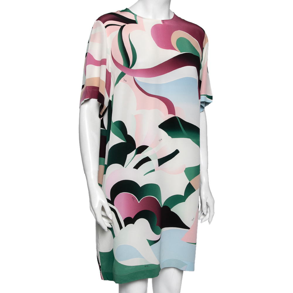 

Emilio Pucci Multicolor Printed Silk Short Sleeve Dress