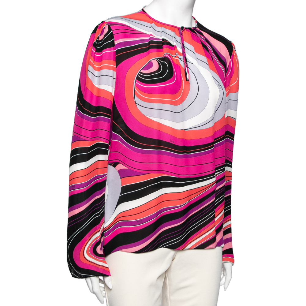 

Emilio Pucci Multicolor Printed Silk Pleated Front Blouse