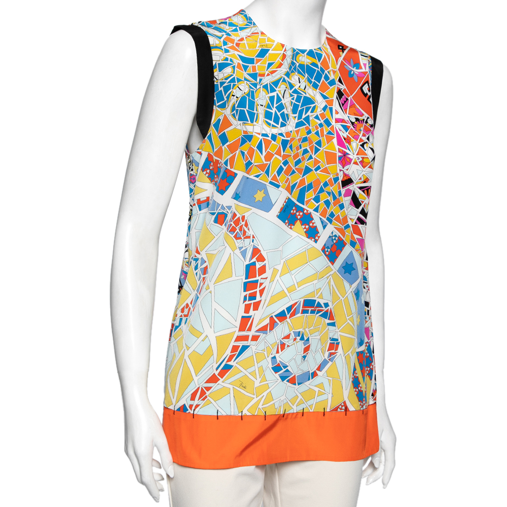 

Emilio Pucci Multicolor Mosaic Print Silk Sleeveless Top