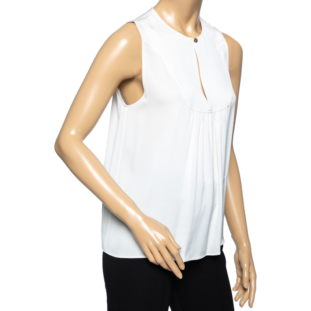 

Emilio Pucci White Silk Pleated Front Sleeveless Blouse