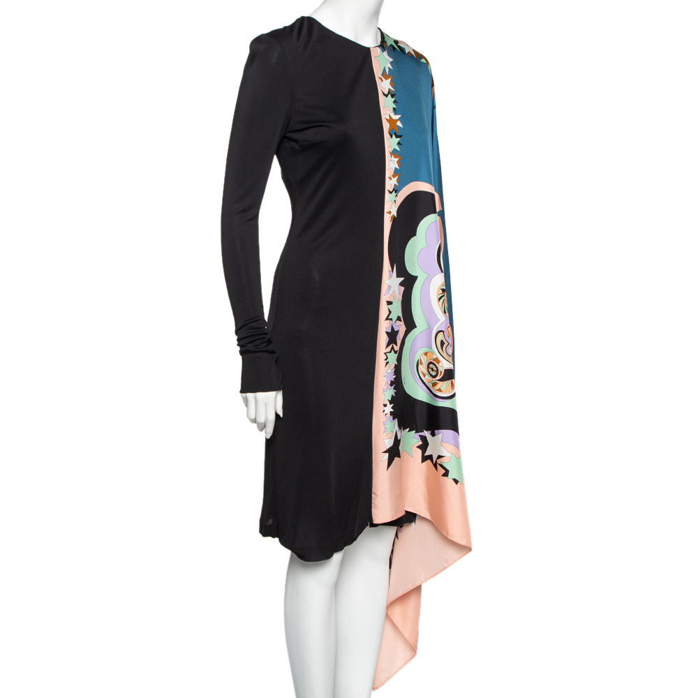 

Emilio Pucci Multicolored Printed Silk Overlay Paneled Asymmetric Dress, Multicolor