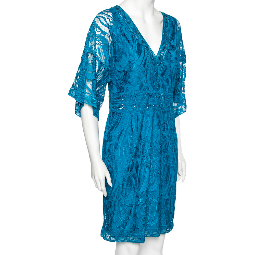 

Emilio Pucci Blue Embellished Lace V-Neck Dress