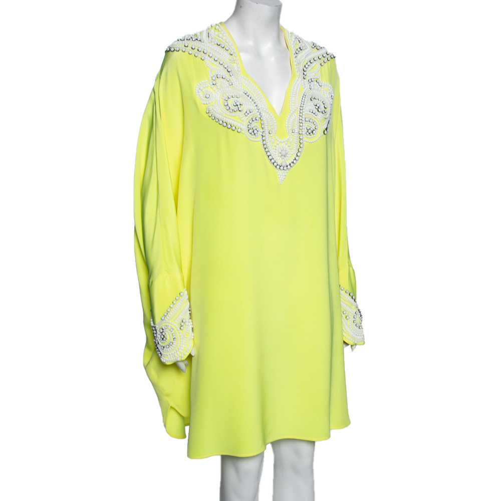 

Emilio Pucci Yellow Silk Bead Embellished Kaftan Dress