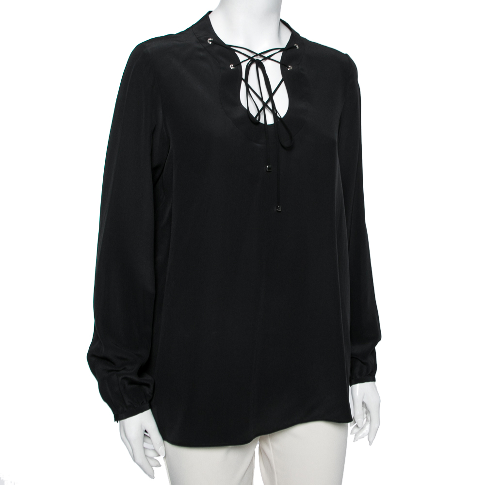 

Emilio Pucci Black Silk Front Tie Long Sleeve Blouse