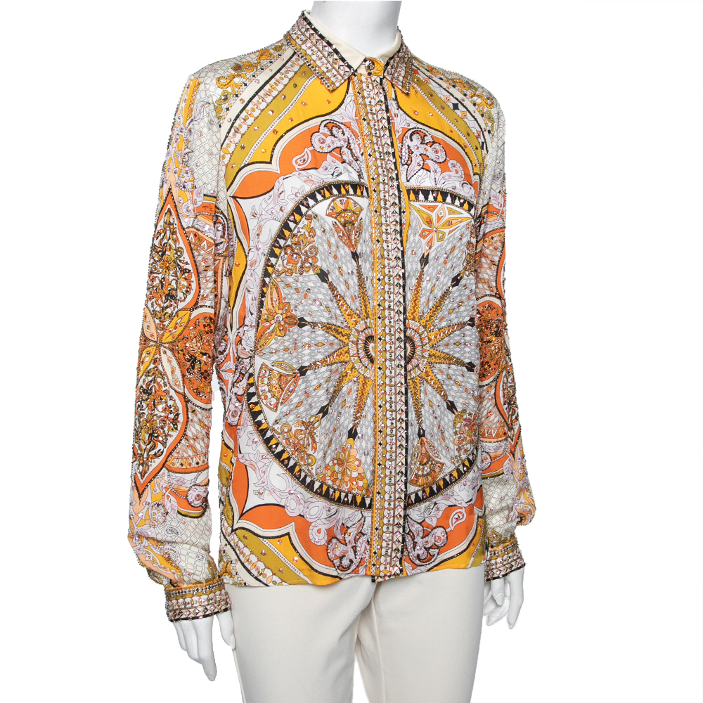 

Emilio Pucci Multicolor Printed Silk Sequin Embellished Long Sleeve Shirt