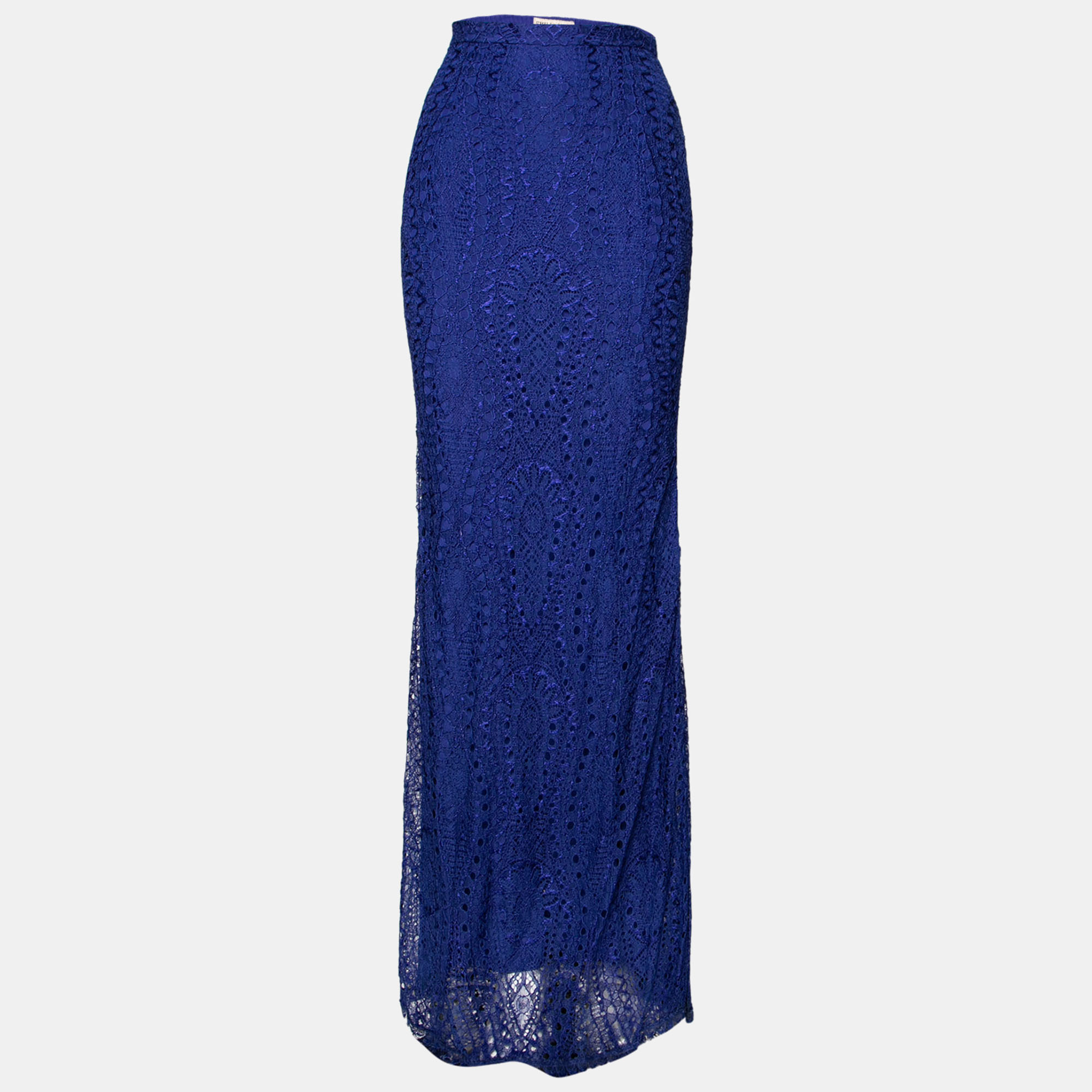 Pre-owned Emilio Pucci Blue Lace Maxi Skirt S