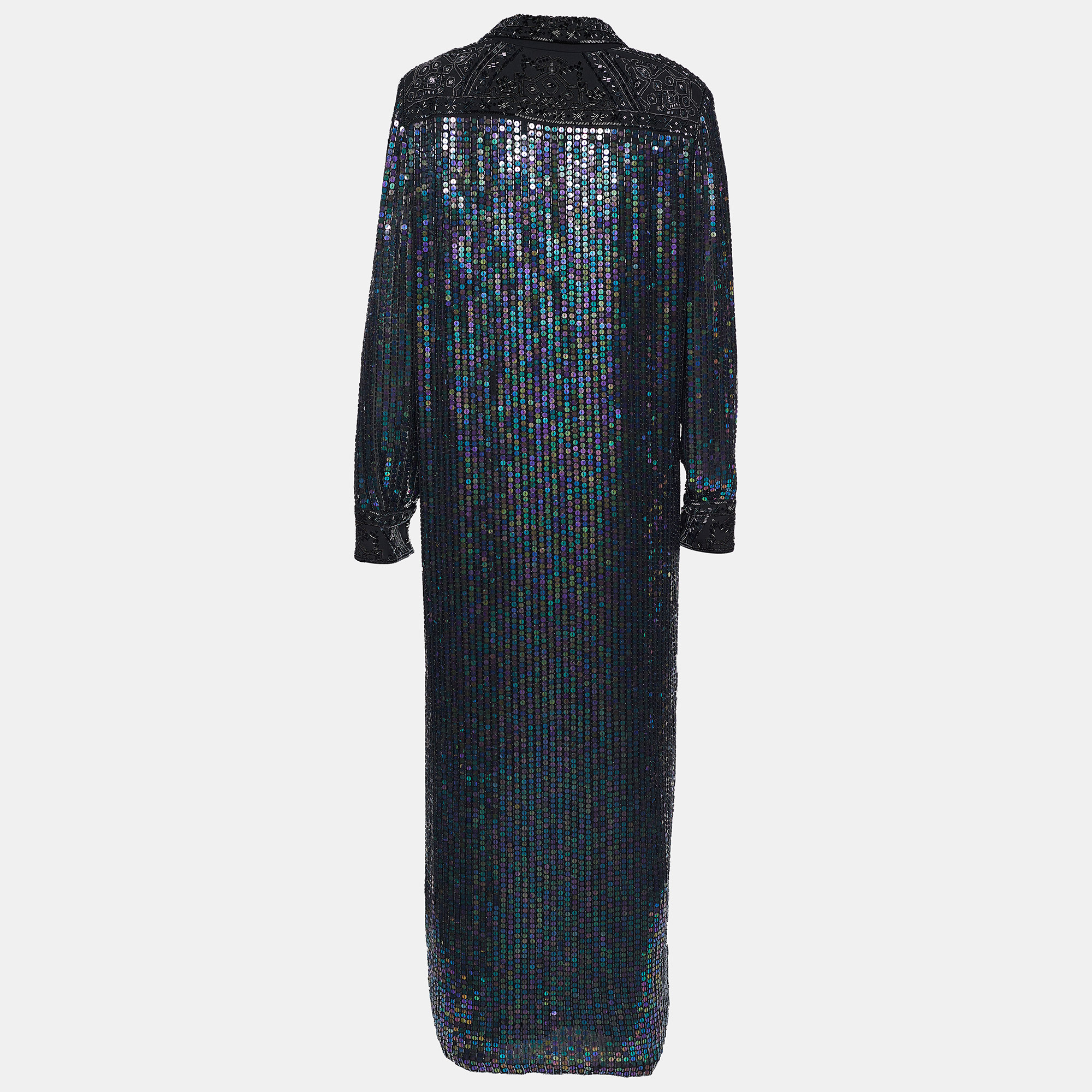 

Emilio Pucci Metallic Sequin & Bead Embellished Silk Button Front Shirt Dress