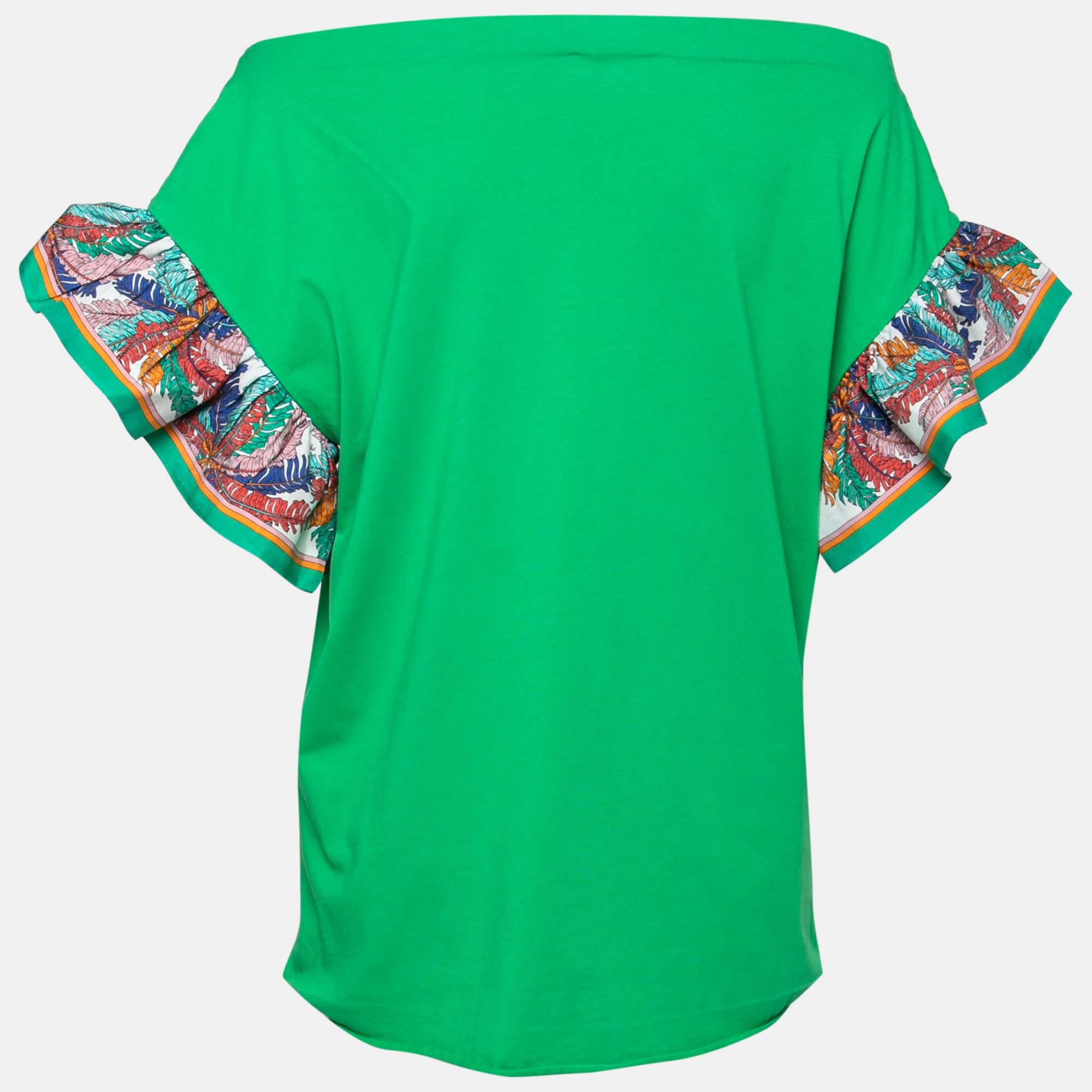 

Emilio Pucci Green Cotton & Silk Contrast Sleeve Detail T-Shirt