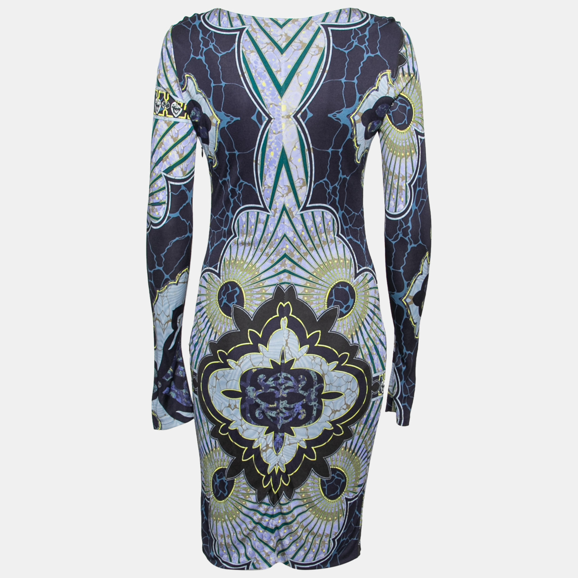 

Emilio Pucci Blue Printed Jersey Side Ruched Long Sleeve Dress