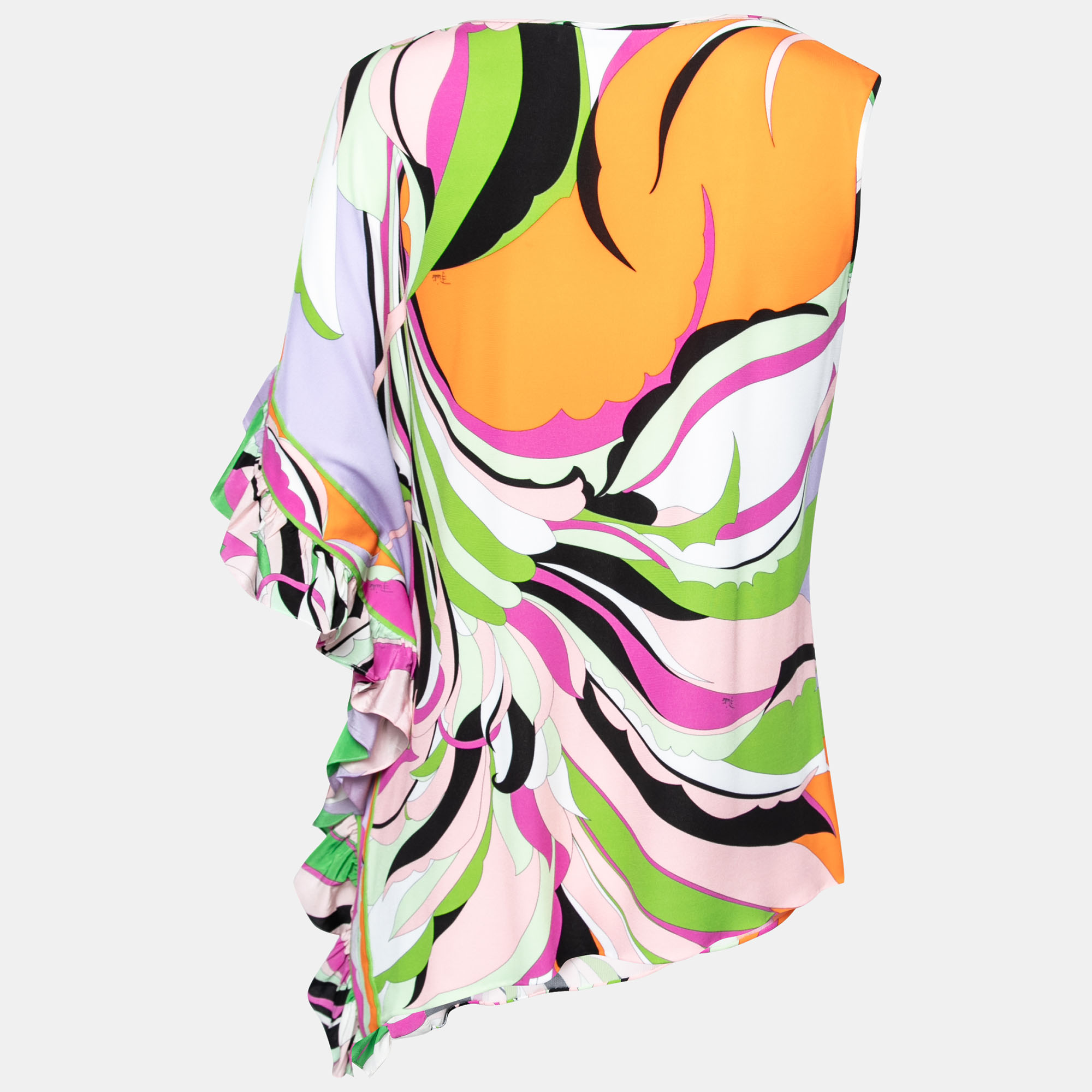 

Emilio Pucci Multicolor Printed Jersey & Silk Ruffle Trimmed Top