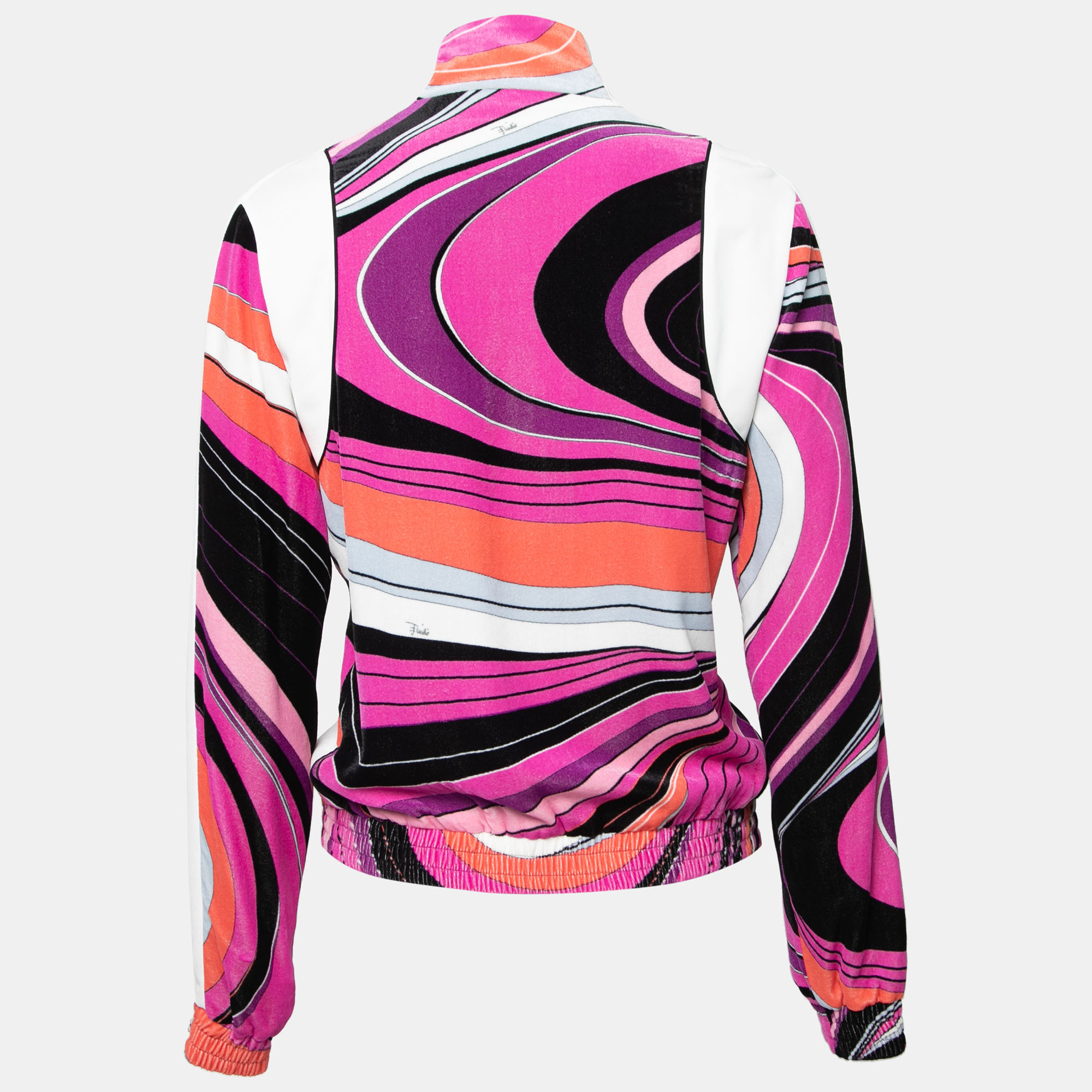 

Emilio Pucci Multicolor Print Cotton Velour Zip Front Jacket