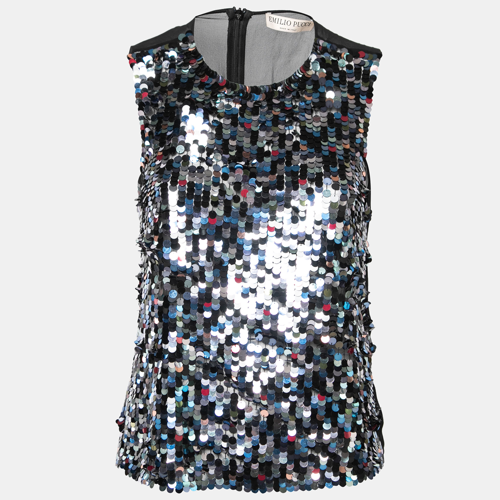 

Emilio Pucci Black Sequin Embellished Tulle & Silk Sleeveless Top