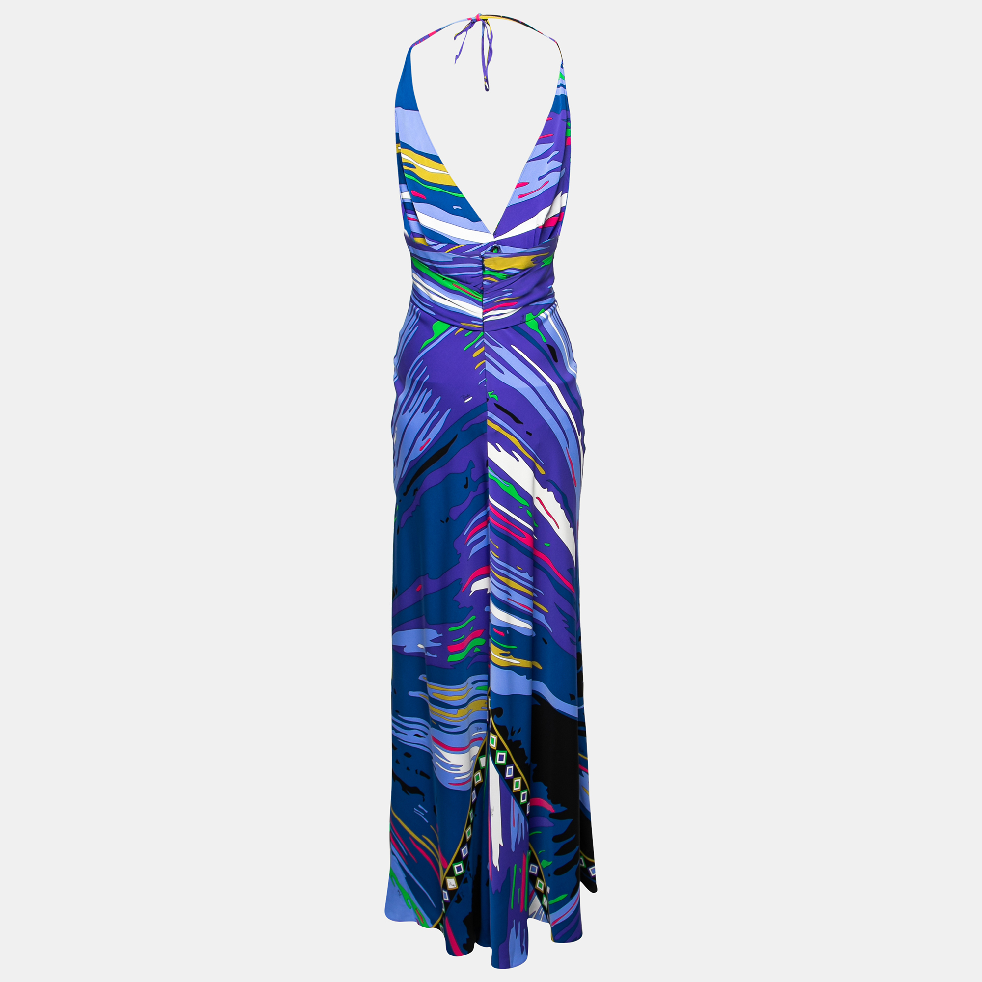 

Emilio Pucci Blue Multicolor Print Silk Long Dress