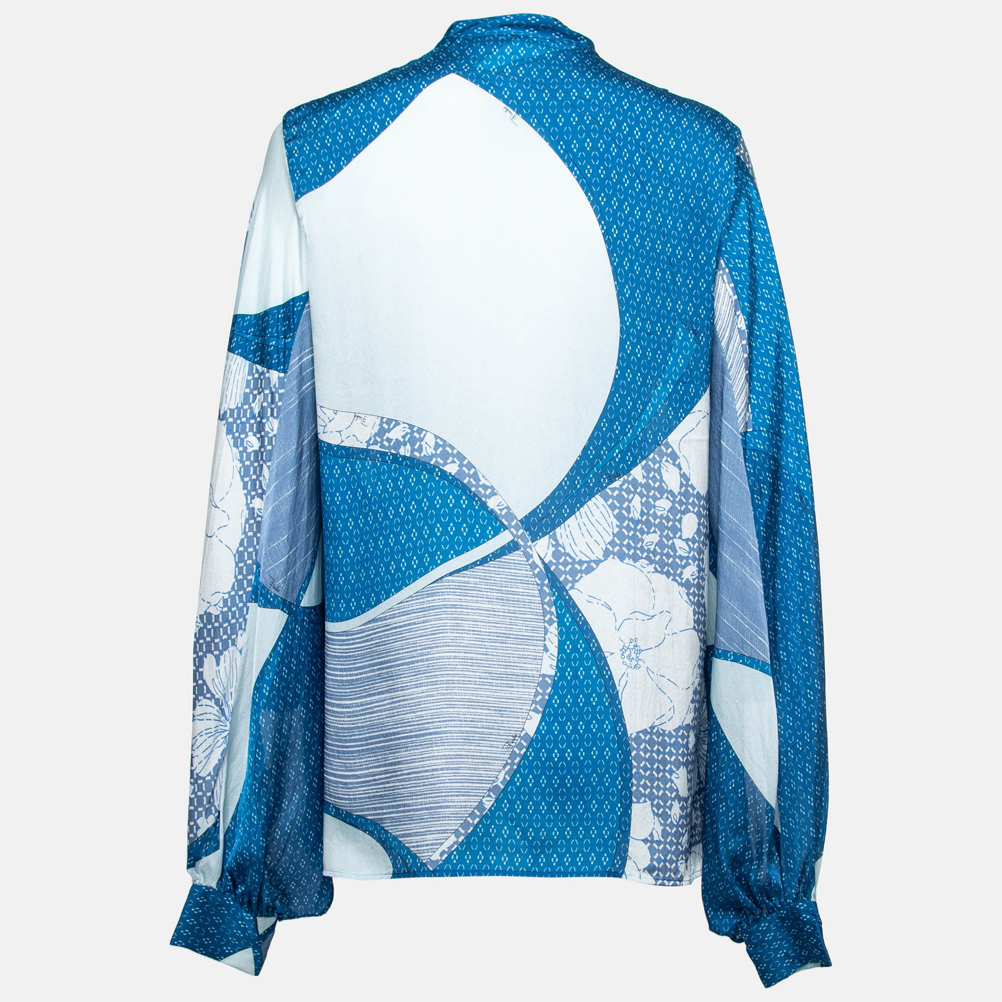 

Emilio Pucci Blue Printed Silk Split Sleeve Blouse