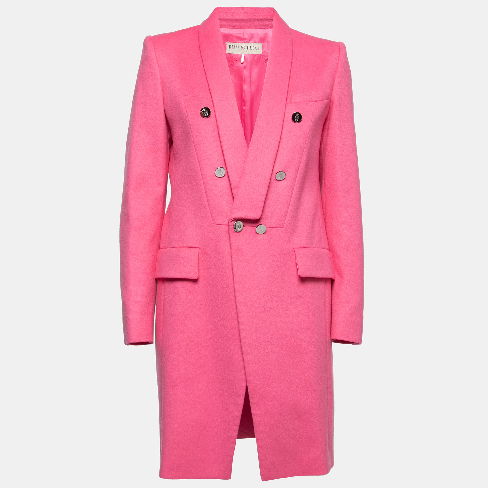 Emilio Pucci Pink Wool Button Embellished Coat S