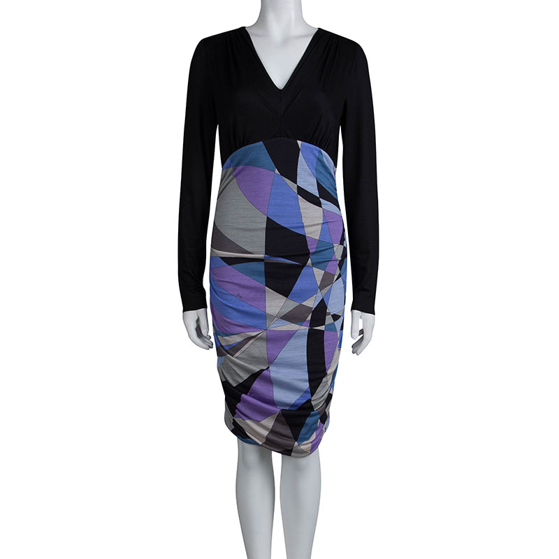 

Emilio Pucci Multicolor Printed Knit Long Sleeve Ruched Dress