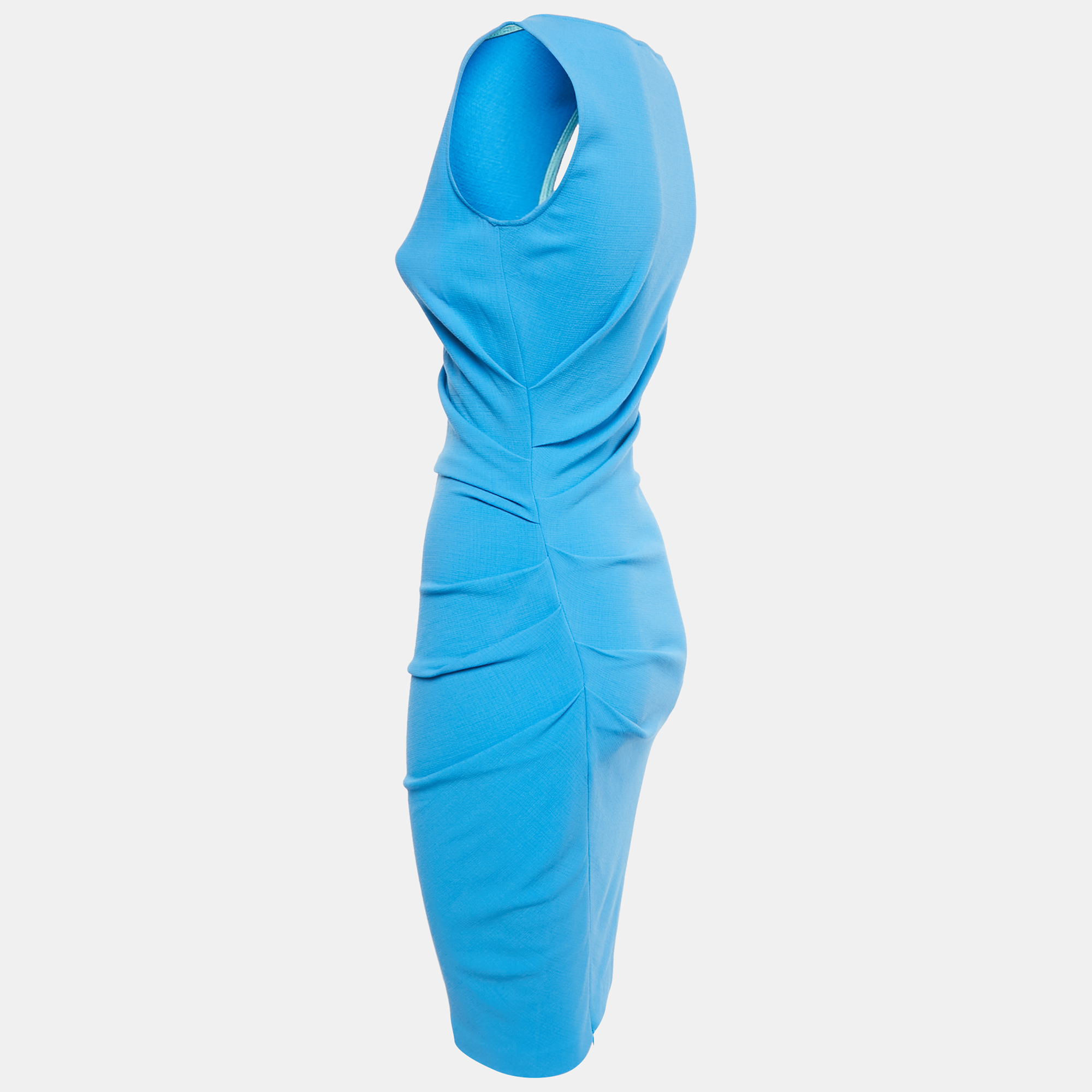 

Emilio Pucci Blue Wool Crepe Zip Detail Sleeveless Dress