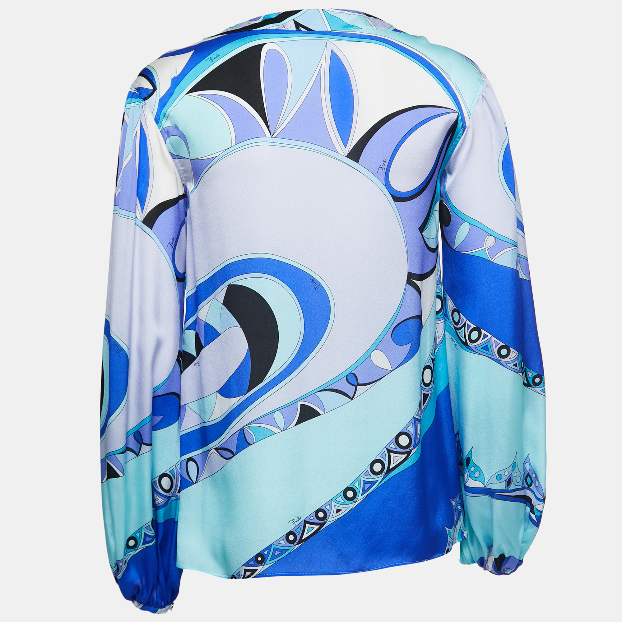 

Emilio Pucci Blue Printed Silk Lace Up Blouse