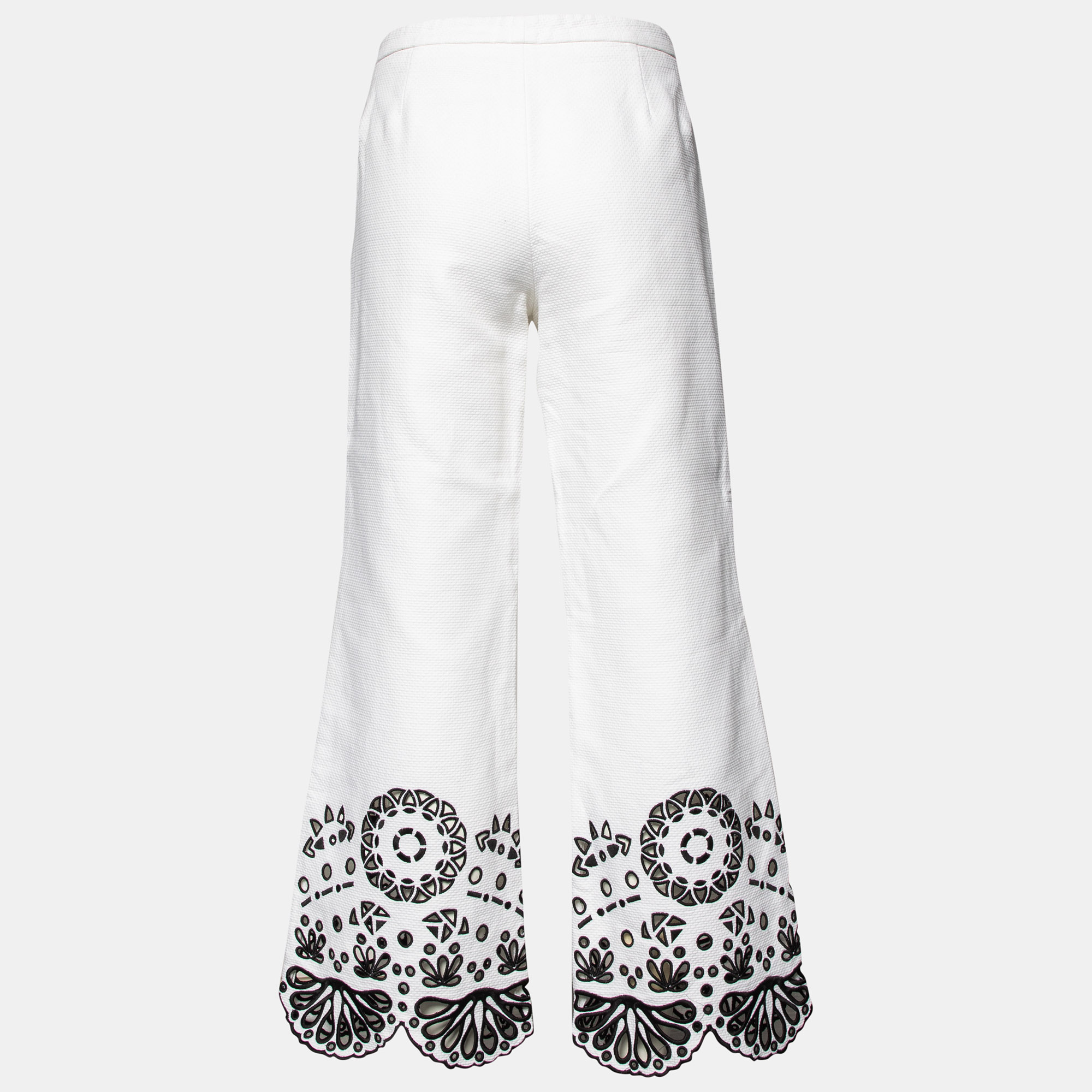 

Emilio Pucci White Cotton Cutwork Detail Straight Leg Trousers