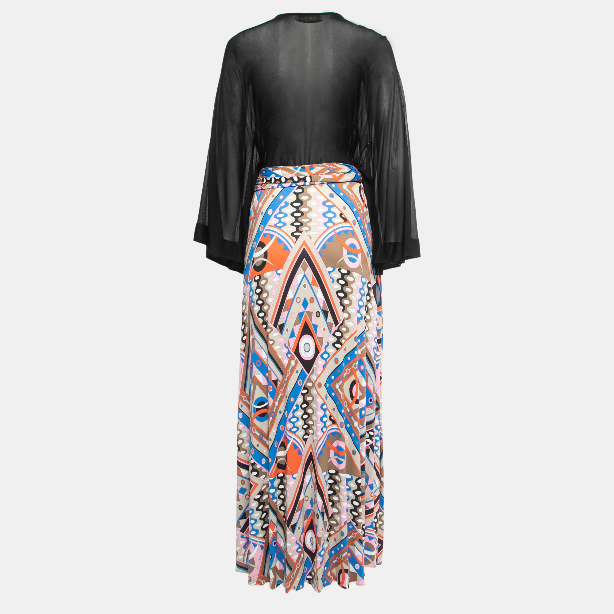 

Emilio Pucci Multicolor Jersey Bell Sleeve Belted Maxi Dress