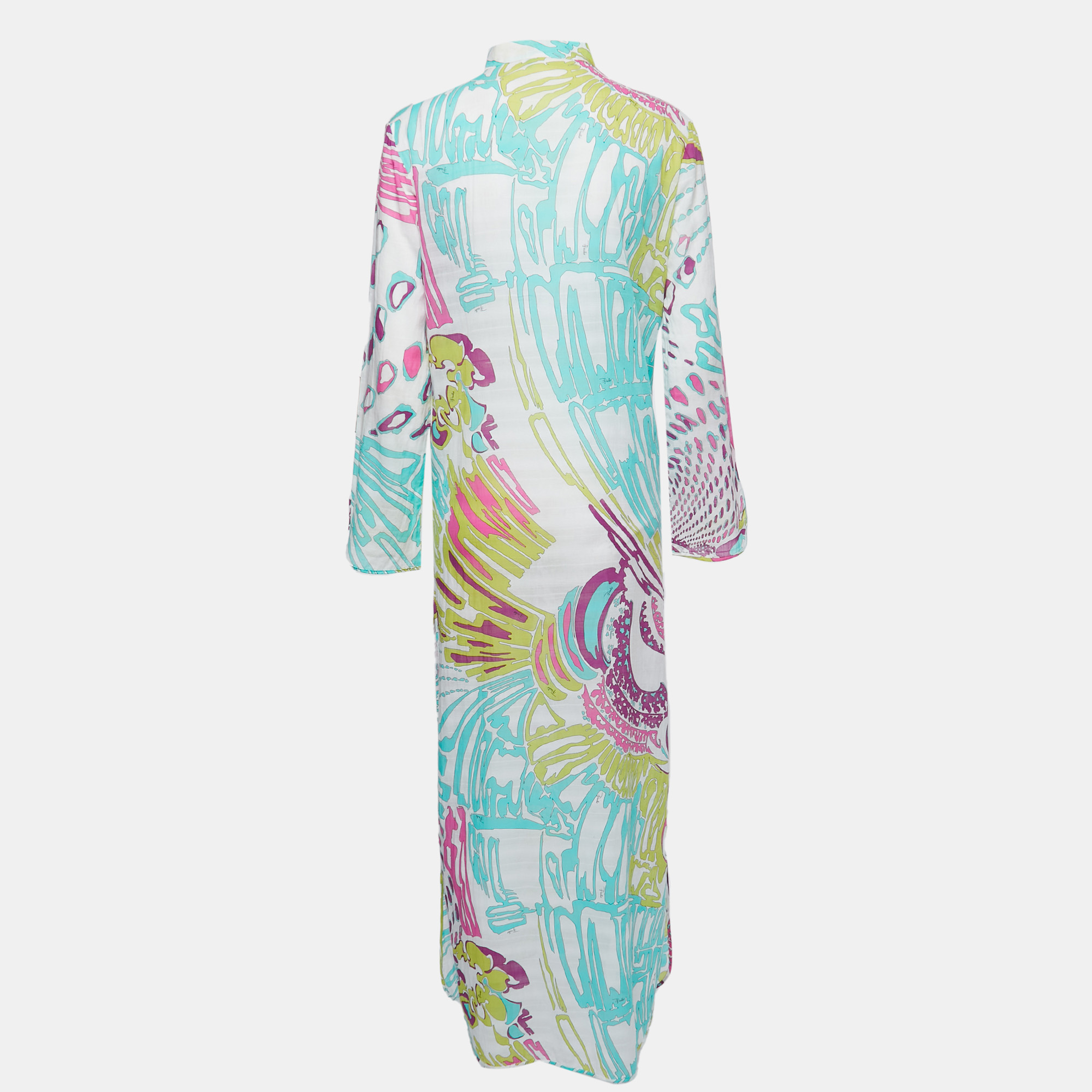 

Emilio Pucci Multicolor Graphic Printed Cotton Tie Closure Long Cover-Up Dress