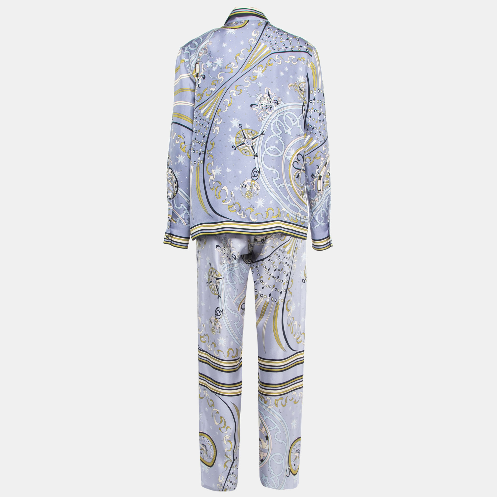 

Emilio Pucci Light Blue Esperidi Print Silk Pant Shirt Set